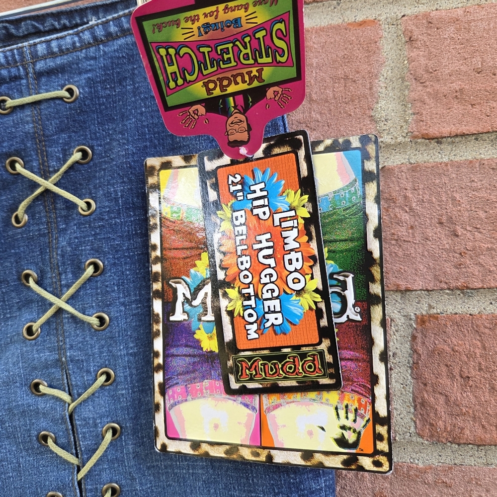 Vintage Y2K Mudd Low Rise No Waistband Lace Up Front Deadstock Jeans Sz 11 Rare - Picture 4 of 6